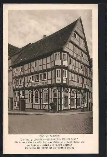 AK Bad Wildungen, Alte Löwen-Apotheke am Marktplatz Ecke Lindenstrasse