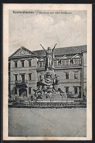 AK Sondershausen / Thüringen, Denkmal auf dem Marktplatz