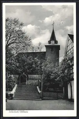 AK Schönbach /Dillkreis, Aufgang zur Kirche