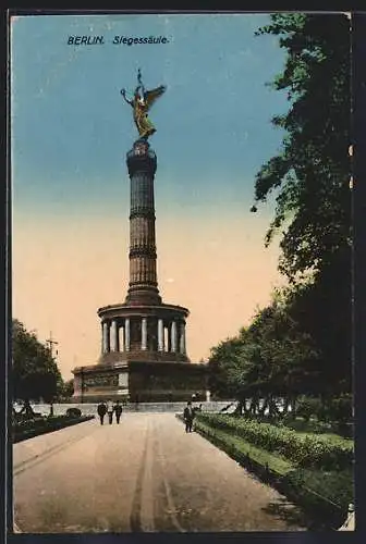 AK Berlin-Tiergarten, Passanten vor der Siegessäule