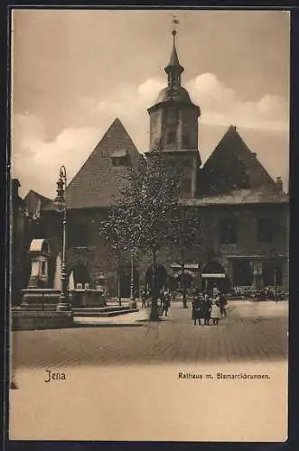 AK Jena, Rathaus mit Bismarcksbrunnen