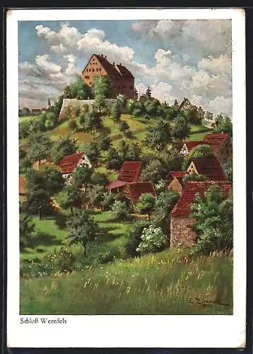 Künstler-AK Spalt, Blick auf Schloss Wernfels