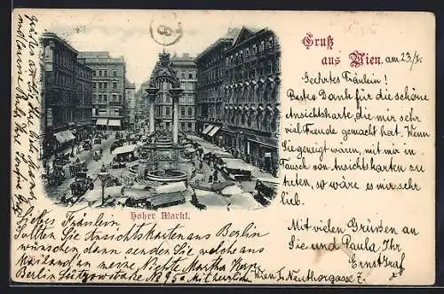 AK Wien, Hoher Markt mit Geschäften und Brunnen