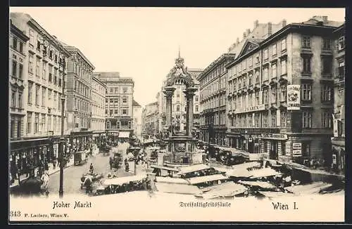 AK Wien, Hoher Markt mit Geschäften und Dreifaltigkeitssäule