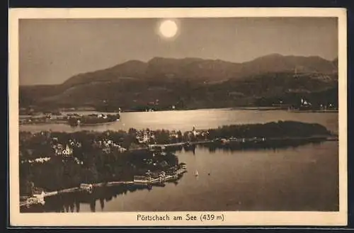AK Pörtschach am See, Panorama bei Mondschein