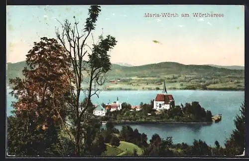 AK Maria-Wörth am Wörthersee, Panorama mit Kirche
