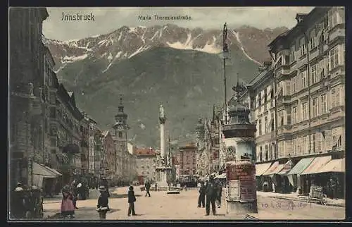 AK Innsbruck, Maria Theresienstrasse mit Litfasssäule