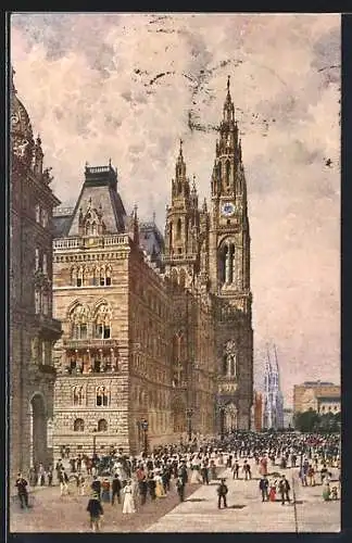 Künstler-AK Wien, Passanten vor dem Rathaus