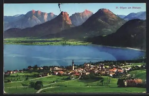 AK St. Gilgen am Abersee, Totalansicht mit Bergpanorama