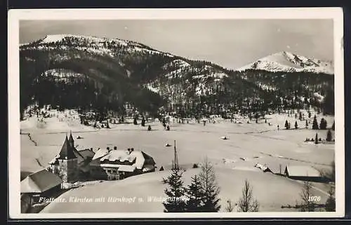 AK Flattnitz, Blick nach dem Ort im Winter mit Hirnkopf und Wintertalnock