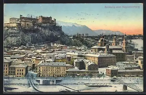AK Salzburg, Ortspartie im Winter, Blick vom Kapuzinerberg