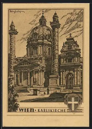 Künstler-AK Wien, Blick auf die Karlskirche