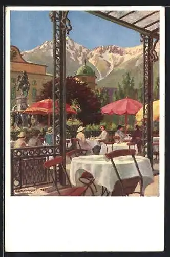 Künstler-AK E. Dosenberger: Innsbruck, Stadtsaalterrasse, Blick zur Nordseite