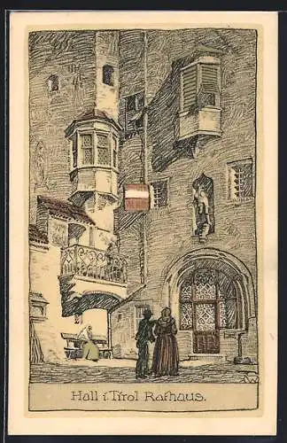 Künstler-AK Hall /Tirol, Rathaus