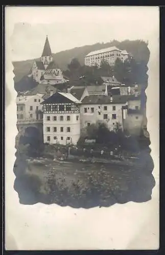 Foto-AK Murau /Steiermark, Flusspartie mit Blick auf die Kirche