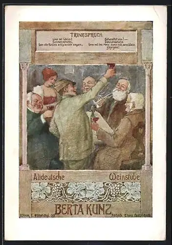 Künstler-AK Wien, Restaurant Altdeutsche Stube, Bes. Berta Kunz, Führichgasse 10
