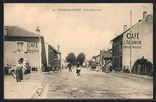 AK Thaon-les-Vosges, Rue de Lorraine, Café J. Salomon