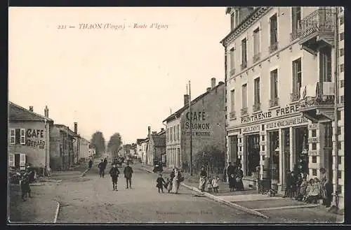 AK Thaon-les-Vosges, Route d`Igney, Café Gerard, Café J. Salomon