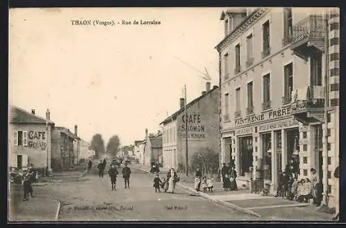 AK Thaon-les-Vosges, Rue de Lorraine, Café Gerard, Café J. Salomon