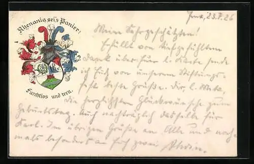 Künstler-AK Studentenwappen der Rhenania