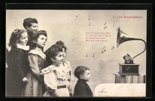 AK Le Graphophone, Grammophon, lauschende Kinder