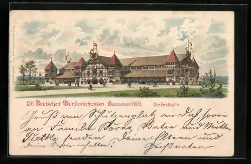 Lithographie Hannover, XIV. Deutsches Bundesschiessen 1903, Festhalle