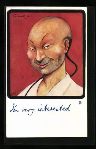 Künstler-AK I`m very interested, Karikatur eines Chinesen