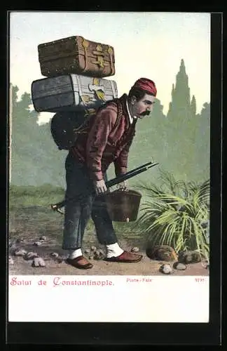 AK Constantinople, Porte-Faix, Mann mit Gepäck auf dem Rücken