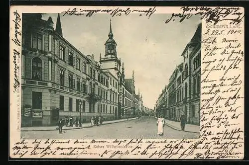 AK Schwerin i. M., Blick in die Kaiser Wilhelmstrasse