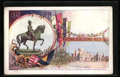 AK Kaiser Jubiläums Bild, Statue von Kaiser Franz Josef I. von Österreich auf dem Pferd
