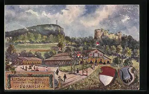 AK Dornach, XII. Solothurnsches Kantonal-Gesangfest, 1907, Festplatz, Wappen