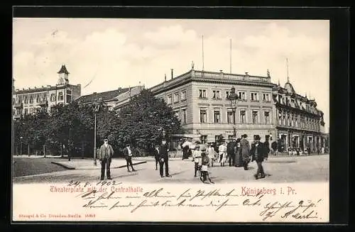 AK Königsberg i. Pr., Theaterplatz mit der Centralhalle