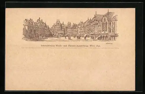 Lithographie Wien, Internationale Musik- und Theater-Ausstellung 1892, Altwien, Ganzsache 2 Kreuzer