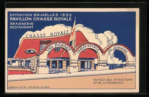 Künstler-AK Bruxelles, Exposition 1935, Restaurant Pavillon Chasse Royale
