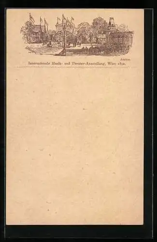 Lithographie Wien, Internationale Musik- und Theater-Ausstellung 1892, Avenue, Ganzsache 2 Kreuzer