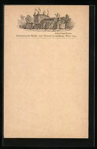 Lithographie Wien, Internationale Musik- und Theater-Ausstellung 1892, Theater, Ganzsache 2 Kreuzer