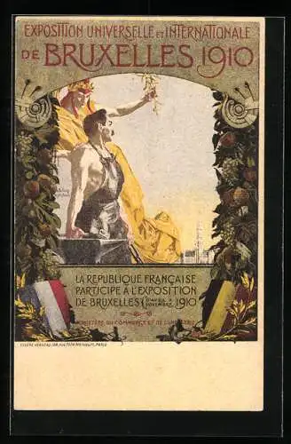 AK Bruxelles, Exposition Universelle et Internationale 1910, Schmied steht am Amboss, Wappen
