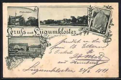 AK Lügumkloster, Hotel Stadt Hamburg, Post, Kaiser-Denkmal