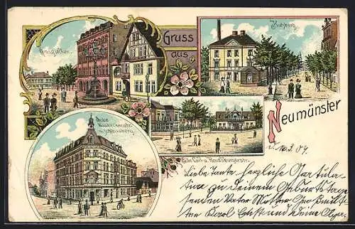 Lithographie Neumünster, Kuhberg, Grossflecken, Ecke Carl- & Rendsburgerstrasse