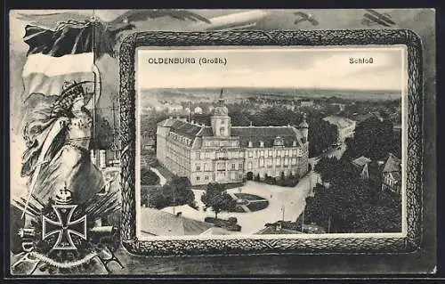 Lithographie Oldenburg /Grossh., Schloss, Germania, Eisernes Kreuz