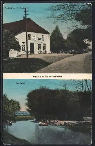 AK Ellenserdamm, Gasthof von E. Rust, Bootfahrt