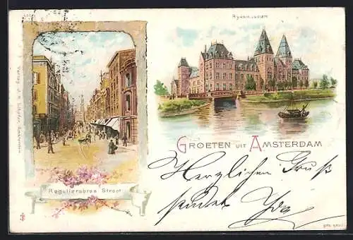 Lithographie Amsterdam, Ryksmuseum, Reguliersbree Straat