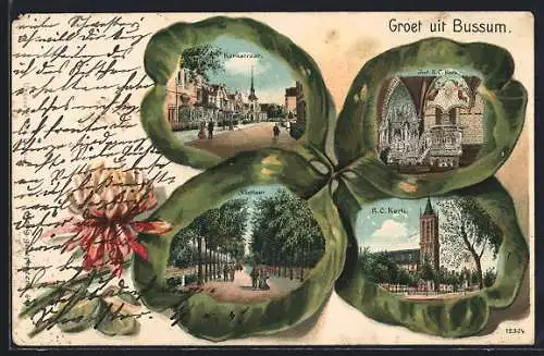 Passepartout-Lithographie Bussum, Kerkstraat, Int. R.C. Kerk, NlieHaan