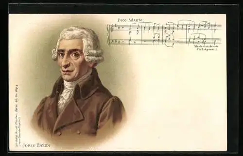 Lithographie Porträt Josef Haydn, Noten Österreichische Volkshymne