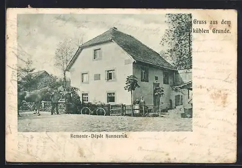 AK Markoldendorf, Kühler Grund, Remonte-Depot Hunnesruk mit Soldat und Pferd