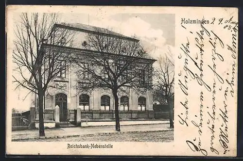 AK Holzminden, Reichsbank-Nebenstelle mit Strasse