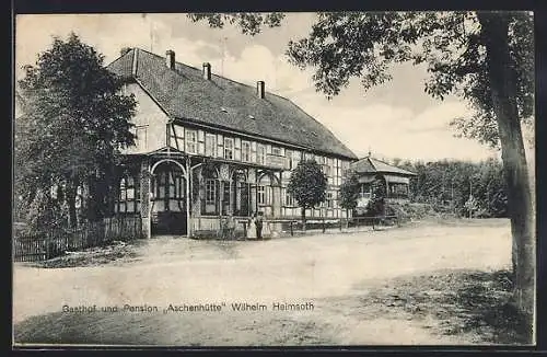 AK Sieber, Gasthaus-Pension Aschenhütte W. Heimsoth mit Pavillon und Strasse