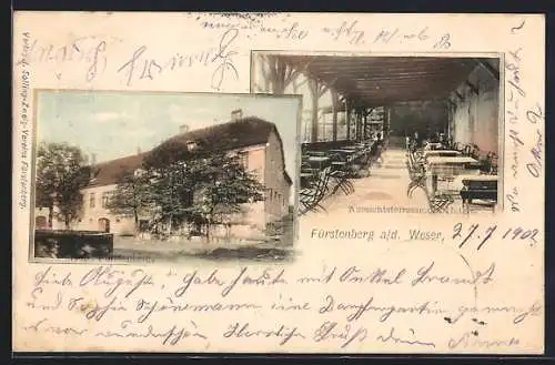 AK Fürstenberg /Weser, Hotel Fürstenberg, Aussichtsterrasse