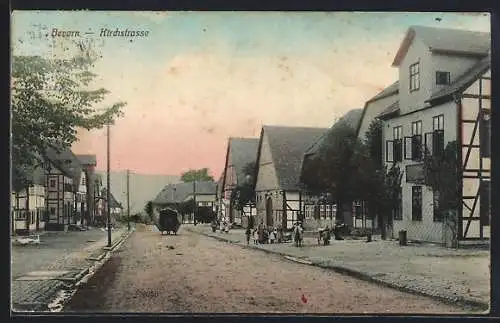 AK Bevern / Holzminden, Kirchstrasse mit Kindergruppe und Fuhrwerk