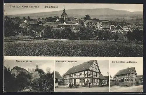AK Kerstlingerode, Gasthof L. Sauerland, Geschäftshaus A. Hartung, Pfarre u. Kirche, Totalansicht